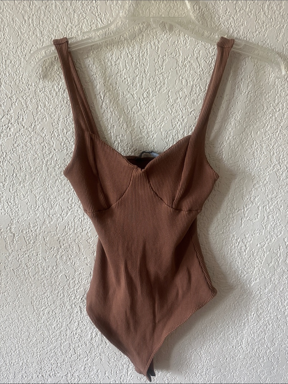 Lulu's Ribbed Brown Scoop Neck Bodysuit